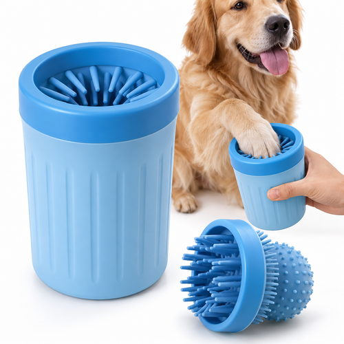 2-in-1 dog paw cleaner cup with soft silicone bristles