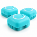 Three blue silicone dog bath and massage brushes