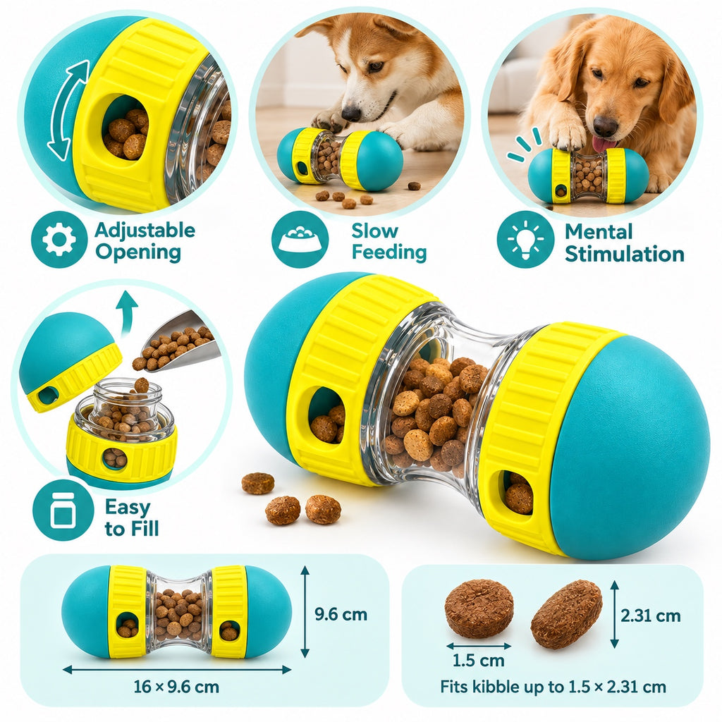 Adjustable dog treat dispenser features and dimensions