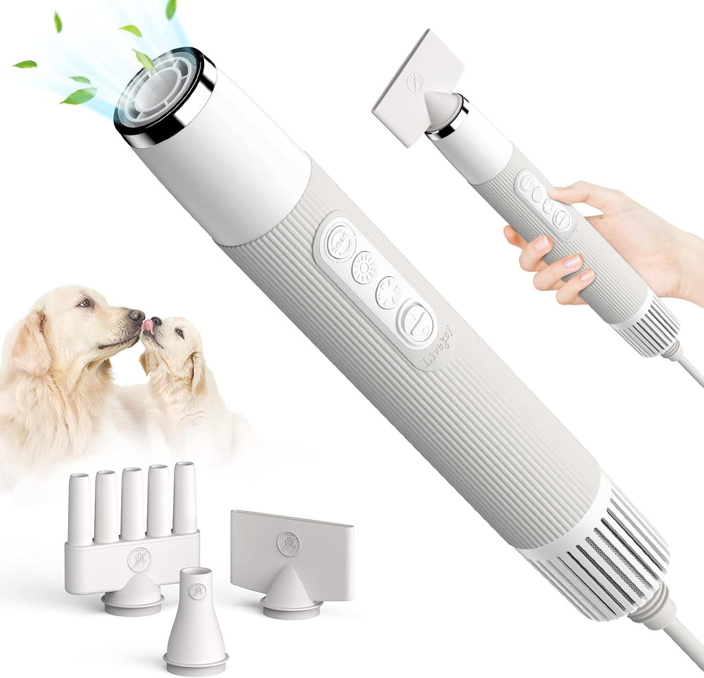Portable high-velocity dog dryer with grooming nozzles