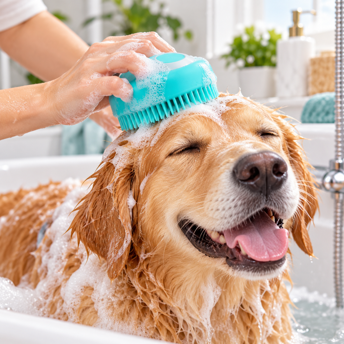 Soft silicone dog bath brush with gentle bristles